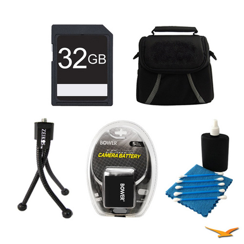 32GB SD Card, Case, Battery, Mini Tripod, and Cleaning Kit