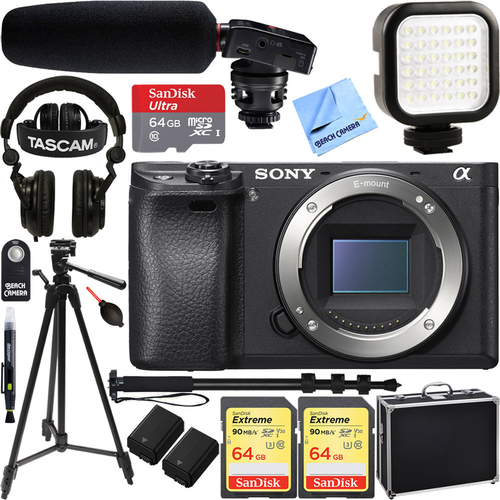 Sony a6300 4K Mirrorless Camera Body w/ APS-C Sensor + Tascam Pro Video Bundle
