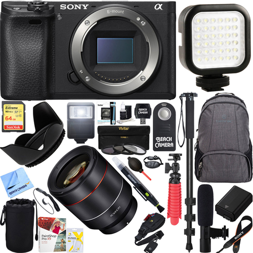 Sony a6500 4K Mirrorless Camera Rokinon 50mm F1.4 Lens Complete Photographer Bundle