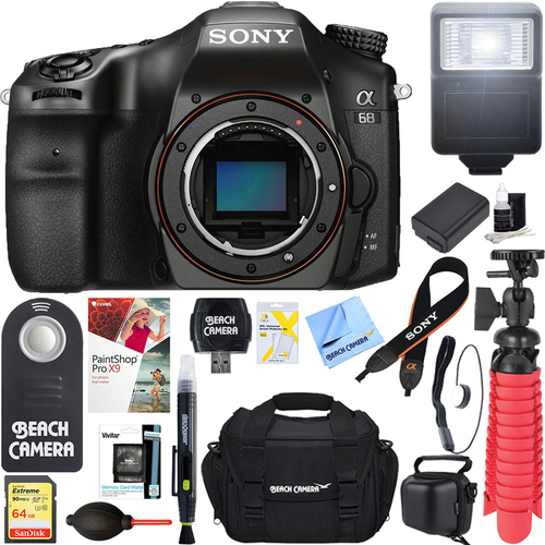 Sony ILCA68/B a68 24.2MP Digital Camera Body (Black) + 64GB Deluxe Accessory Bundle
