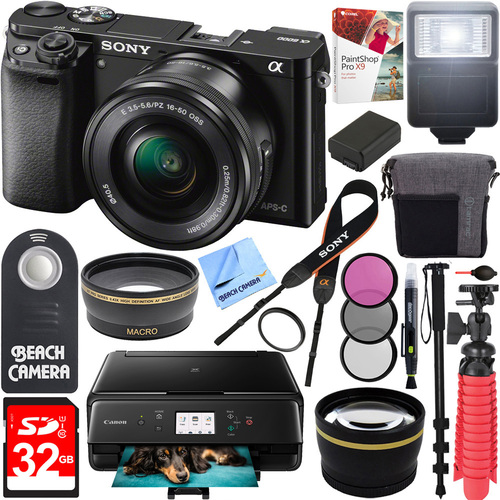 Sony Alpha a6000 Mirrorless Digital Camera with 16-50mm Lens Wireless Photo Print Kit