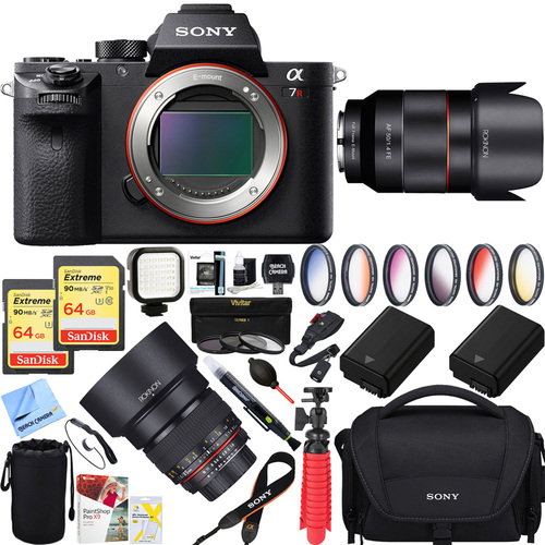 Sony a7R II Mirrorless Camera (7RM2)+ 50mm & 85mm f1.4 Dual Rokinon Prime Lens Bundle