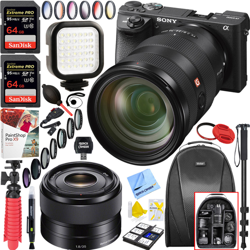 Sony a6500 4K Mirrorless Camera Body w/ APS-C Sensor + 24-70mm + 35mm Lens Bundle