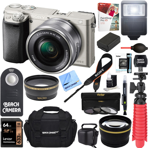 Sony Alpha a6000 Slver Interchangeable Lens Camera 16-50mm Power Lens + 64GB Kit