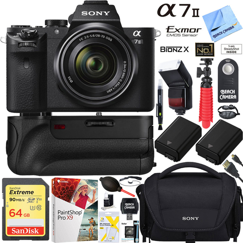 Sony Alpha 7II Mirrorless Camera with 28-70mm Lens + 64GB Battery Grip Super Bundle