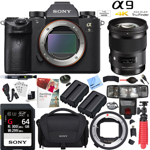 Sony Alpha a9 Mirrorless Camera with Sigma 50mm ART Lens and Mount Converter Kit