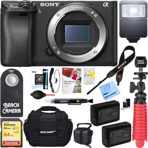 Sony ILCE-6300 a6300 4K Mirrorless Camera Body w/ APS-C Sensor + 64GB Battery Bundle