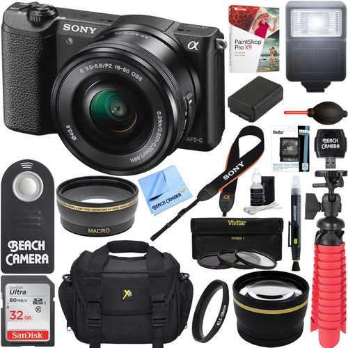 Sony Alpha a5100 Mirrorless Digital Camera 16-50mm Lens Black & 32GB Accessory Bundle