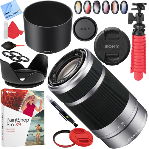Sony SEL55210 - 55-210mm Zoom E-Mount Lens (Silver) with 49mm Filters Kit