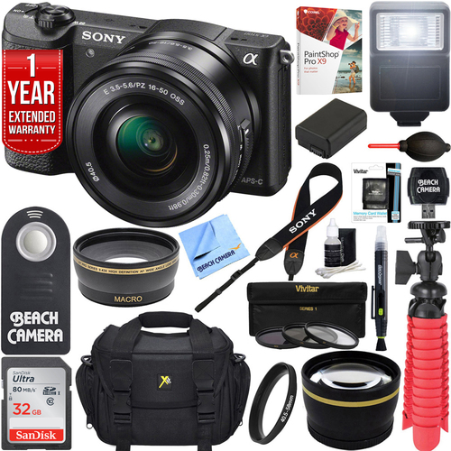 Sony Alpha a5100 Mirrorless Digital Camera 16-50mm Lens Black + 32GB Accessory Bundle