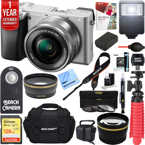 Sony Alpha a6300 4K Mirrorless Digital Camera 16-50mm Zoom Lens + 128GB 16Pcs Kit
