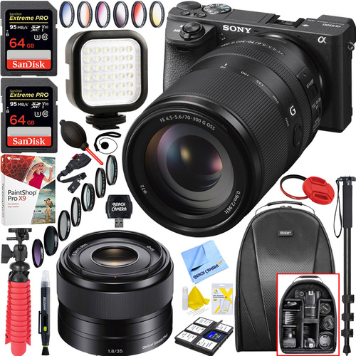 Sony a6500 4K Mirrorless Camera Body + Sony 70-300mm and 35mm Lens Bundle