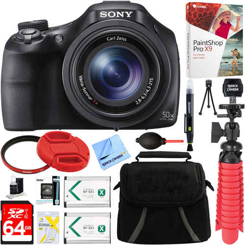Sony DSC-HX400V/B 50x Opt Zoom Digital Camera + 64GB SD Card, Battery & Accessory Kit