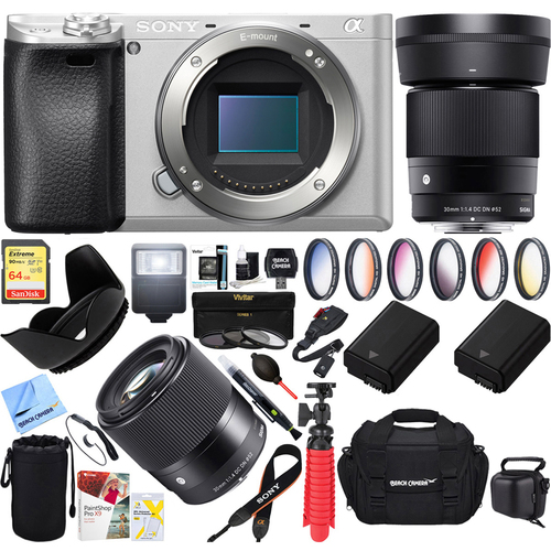 Sony a6300 4K Mirrorless Camera Body w/ APS-C Sensor with 30mm F1.4 Lens Bundle
