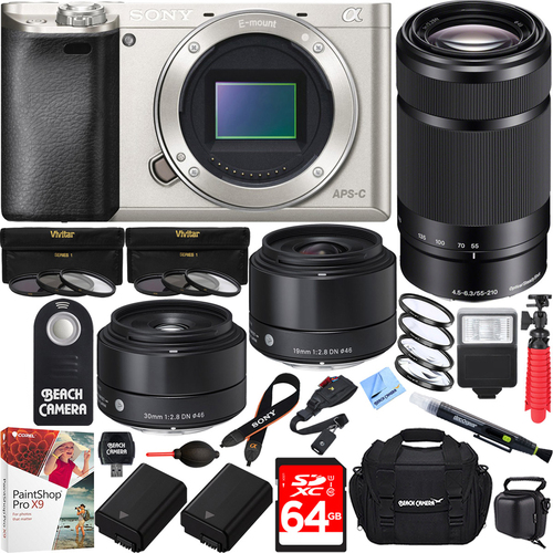 Sony a6000 Interchangeable Camera w/ 55-210mm & Sigma 19 & 30mm Prime Art Lens Bundle