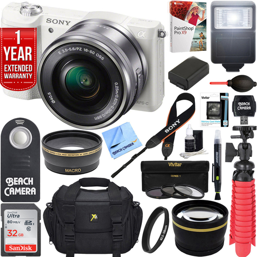 Sony Alpha a5100 Mirrorless Digital Camera 16-50mm Lens White & 32GB Accessory Bundle