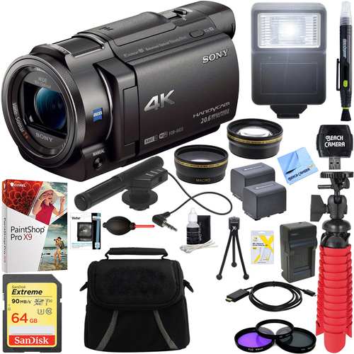 Sony FDR-AX33/B - 4K Camcorder with Mini Zoom Microphone + 64GB Accessory Bundle