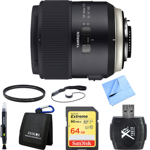 Tamron SP 45mm f/1.8 Di VC USD Lens for Canon EOS Mount 64GB SDXC Card Bundle