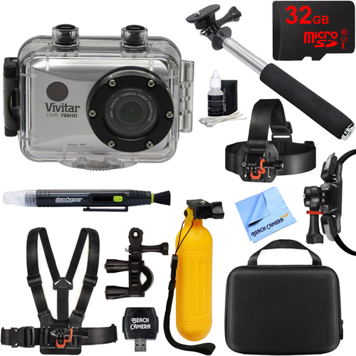 Vivitar HD Action Waterproof Camera / Camcorder Siler 32GB Outdoor Mount Kit