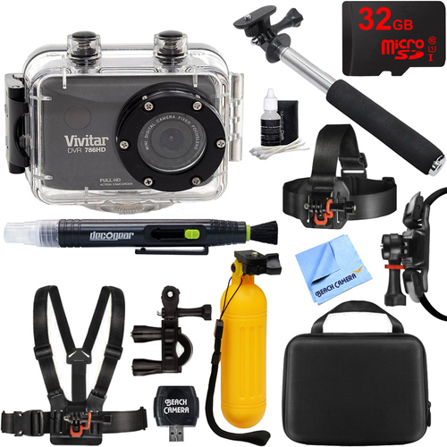 Vivitar HD Action Waterproof Camera / Camcorder Black 32GB Outdoor Mount Kit