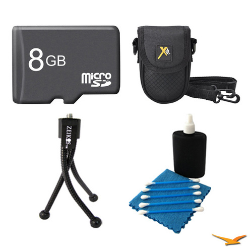 General Brand 8GB Micro SD Card, Case, Mini Tripod, and Cleaning Kit