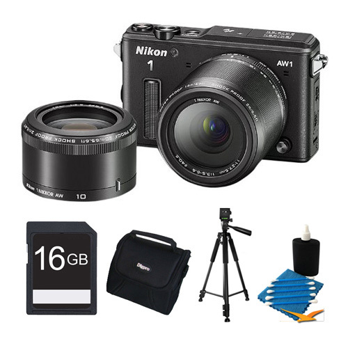 Nikon 1 AW1 14.2MP Waterproof Digital Camera w/ AW 11-27.5mm & AW 10mm Lens Black Kit