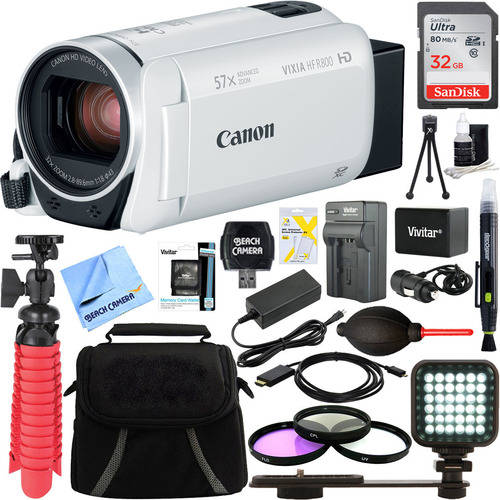 Canon VIXIA HF R800 Full HD White Camcorder + 32GB Card and Accessory Bundle