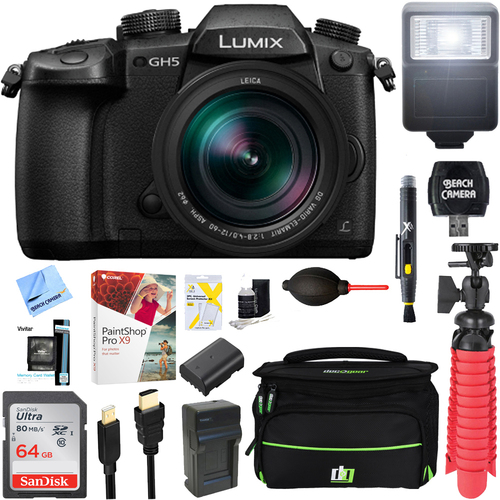 Panasonic LUMIX GH5 4K Mirrorless Digital Camera + 12-60mm Lens + 64GB Flash Memory Bundle