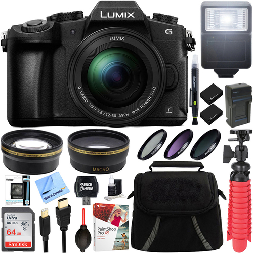 Panasonic LUMIX G85 4K Mirrorless Camera with 12-60mm Lens + 64GB Memory & Flash Bundle