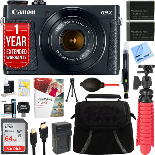 Canon PowerShot G9 X Mark II Black Digital Camera + Spare Batteries & Accessory Bundle