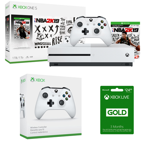 Microsoft Xbox One S NBA 2K19 Edition+3 Month Gold Membership & Extra Wireless Controller 