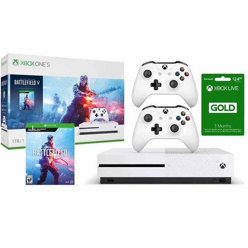 Microsoft Xbox One S 1 TB Battlefield V with Two Wireless Xbox Controllers and More
