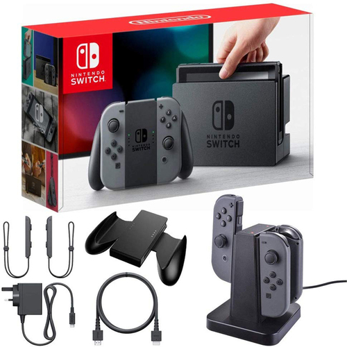 Nintendo Switch and Gray Joystick Controllers with Charging Dock - E1NTHACSKAAAA