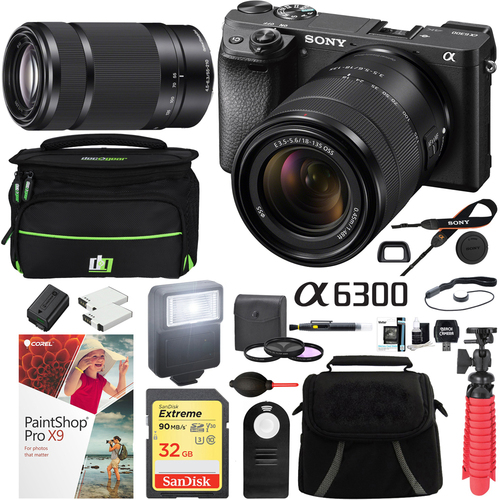 Sony a6300 4K Mirrorless Camera Black ILCE-6300M/B 18-135mm & 55-210mm 2 Lens Bundle