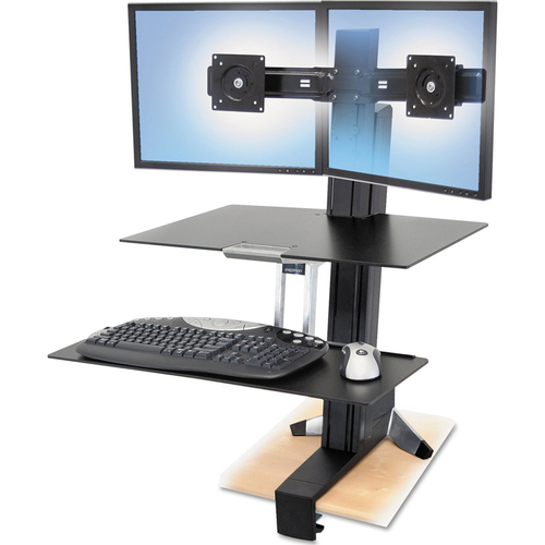 Ergotron WorkFit S Dual Workstation with Worksurface in Black - 33-349-200