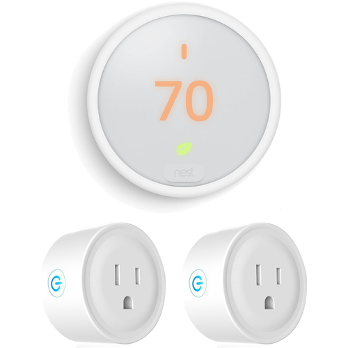 Google Nest Thermostat E (White) T4000ES with 2 Pack Wi-Fi Smart Plug