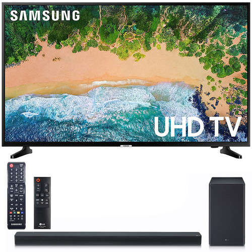 Samsung 55` Smart 4K UHD TV (UN55NU6900) with LG SK8Y 2.1 Hi Res Audio Sound Bar 