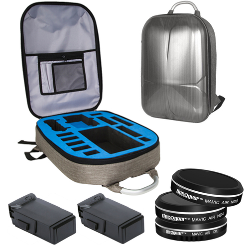 Deco Gear DJI Mavic Air Hardshell Backpack with 2 MAVIC AIR Flight Batteries & Filter Kit