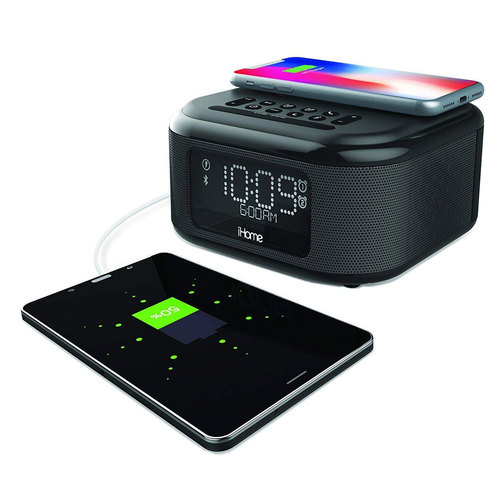 iHome iBTW23 Wireless Charging Bluetooth Alarm Clock w/ Speakerphone & USB Charging