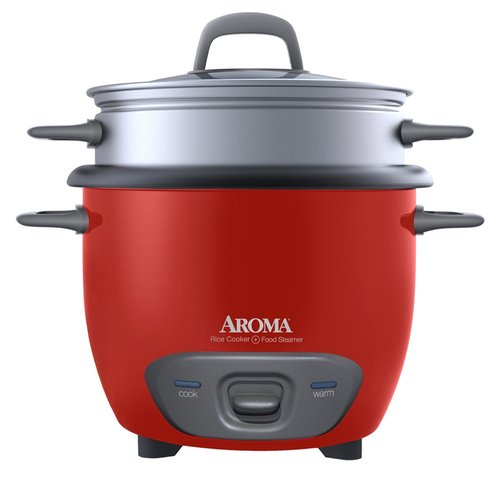 Aroma Aroma Pot Style 6-Cup Cooked Rice Cooker and Food Steamer- Red