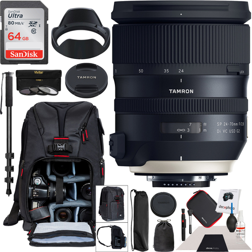 Tamron SP 24-70mm f/2.8 Di VC USD G2 Lens for Canon EF Mount Camera Pro Backpack Bundle