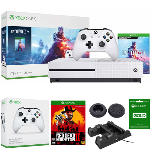 Microsoft Xbox One S 1 TB Battlefield V + Red Dead Redemption 2 Bundle + Controller & More