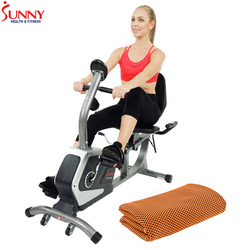 Sunny Health and Fitness Easy Adjustable Seat Recumbent Bike + Cooling Towel