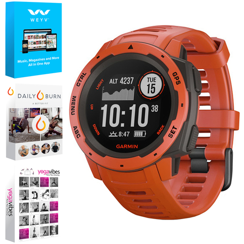 Garmin Instinct Rugged Outdoor Watch with GPS Flame Red + Fitness & Wellness Suite