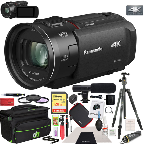 Panasonic HC-VX1K 4K Ultra HD Wi-Fi Camcorder w/ Tripod & Deco Gear Case Microphone Kit