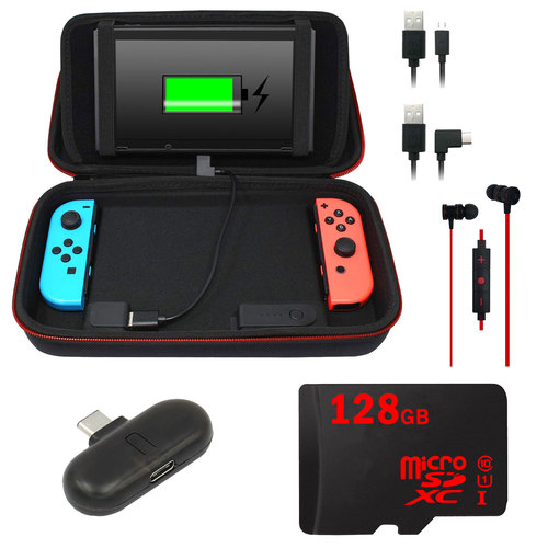 Deco Gear 10000mAH Charging Case for Nintendo Switch with 128GB Audio Essentials Bundle