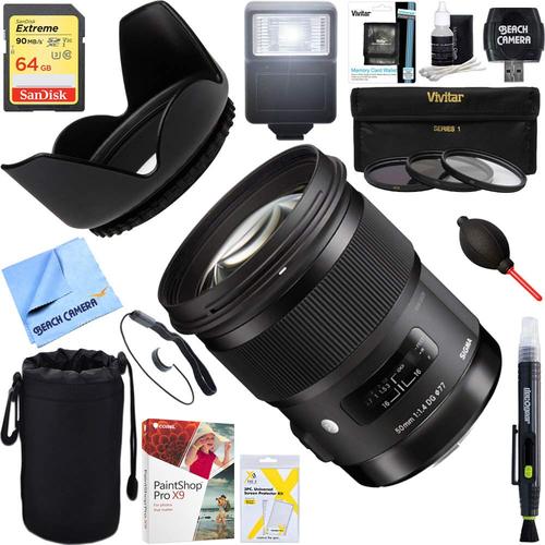 Sigma 50mm f/1.4 DG HSM Lens for Nikon F Cameras + 64GB Ultimate Kit