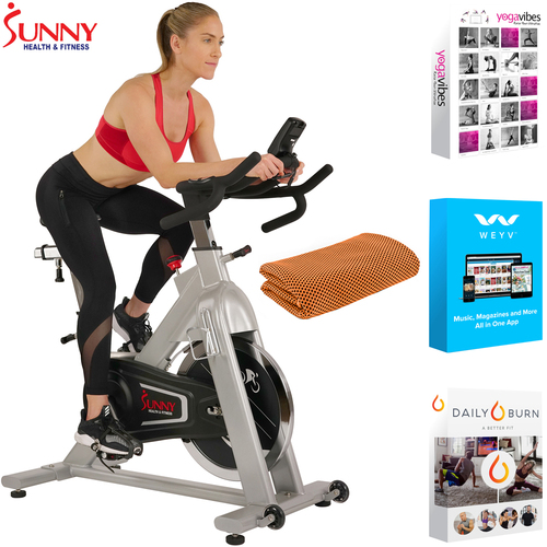 Sunny Health and Fitness 44 Pound Belt Drive Indoor Bike + Fitness Suite Kit