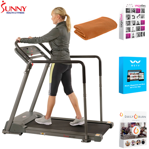 Sunny Health and Fitness Recovery Walking Treadmill + Fitness Suite & Towel
