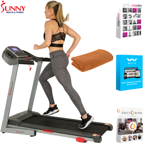 Sunny Health and Fitness Electric Treadmill Manual Incline+Fitness Suite & Towel